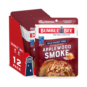 Bumble Bee Applewood Smoke Seasoned Tuna, 2.5 oz Pouches (Pack of 12) - Ready to Eat - Wild Caught Tuna Packet - 15g Protein per Serving - Gluten Free