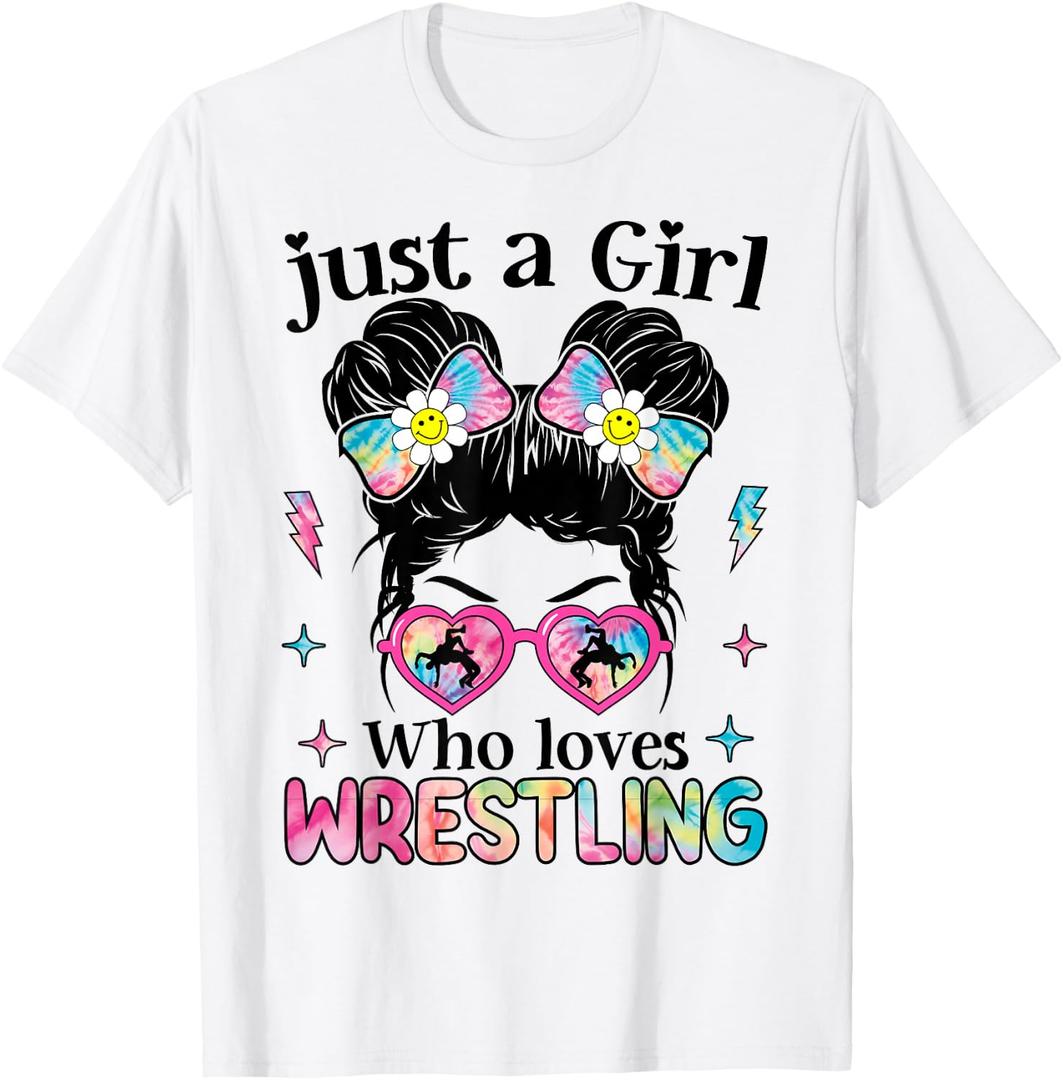 Just A Girl Who Loves Wrestling Wrestler Wrestle T-Shirt (Gray, L)