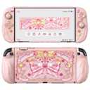 PlayVital Magic Wings Protective Case with Stand for Nintendo Switch 2 | Joycon Silicone Grips, PC Console Hard Shell, 2 Joystick Caps | Cute Animal Accessories Dockable Cover for Switch 2 - Pink