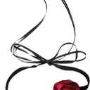 Black Choker Camellia Flower Lace-up Necklace For Women (Black Ribbon Rose)