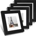 Hongkee 6x6 Picture Frame Set of 4, Made of Glass and Rustic Black Wooden Frame - Display Picture 4x4 with Mat or 6 x 6 Without Mat, 6x6 Photo for Wall or Tabletop