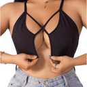 Women's Plus Size Criss Cross Front Closure Bra Cut Out Ribbed Knit Wireless Bralettes (XX-Large Plus, Black)
