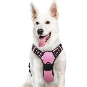 Eagloo Dog Harness for Large Dogs, No Pull Service Vest with Reflective Strips and Control Handle, Adjustable and Comfortable for Walking, No Choke Pet Harness with 2 Metal Rings, Pink, XL