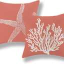 Orange Starfish Pillow Covers 18x18 Inch Set of 2, Nautical Ocean Coastal Orange Coral Throw Pillows Spring Summer Decorations Linen Pillowcase Outdoor Decor Farmhouse Cushion Case for Home Holiday