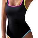 SUUKSESS Women Sexy One Piece Tummy Control Swimsuit Shell Stitched Bathing Suit, Black, XL
