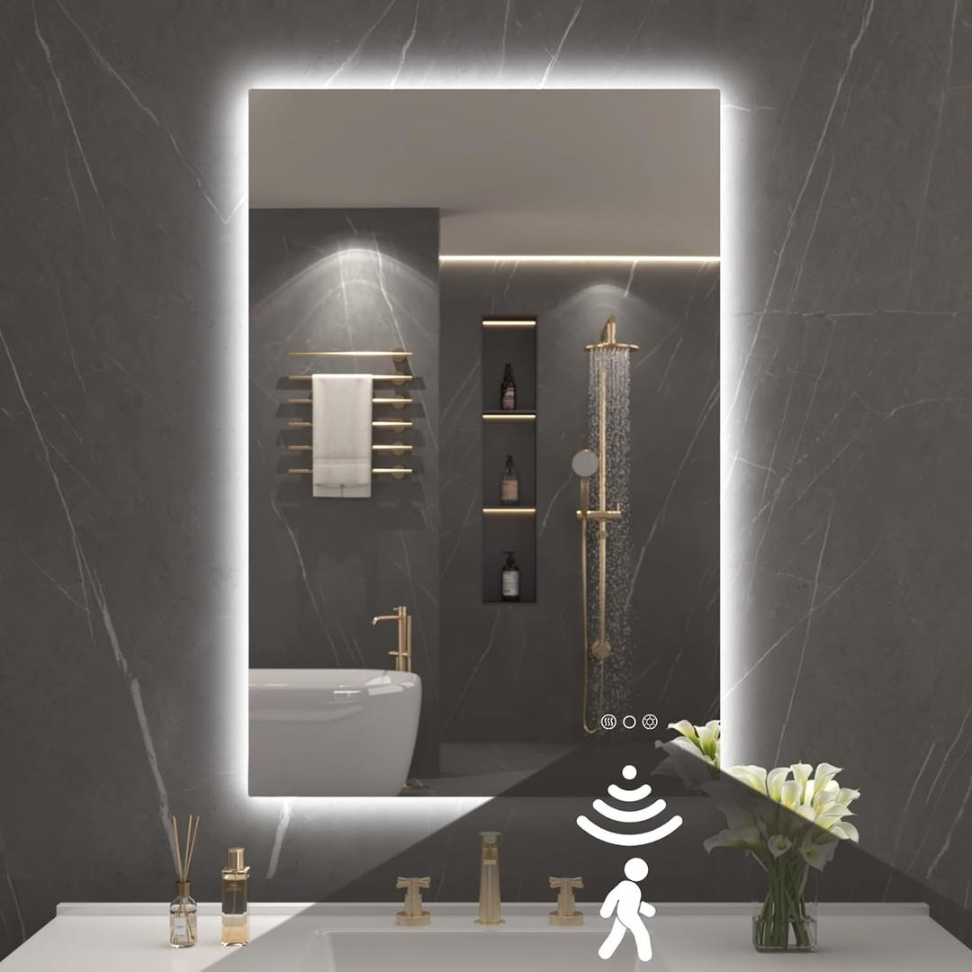 LOVESPEJO 24"x36" Backlit Mirror Bathroom, LED Bathroom Mirror with Lights | Motion Sensor, Fogless, Dimmable, 3 Color Changing, Shatterproof, Horizontal/Vertical