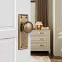 2 Pack Single Sided Old Style Dummy Door Knobs Interior, Vintage Antique Brass Long Plate Dummy Door Handles