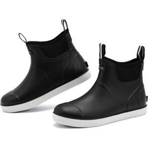 Deck Boots Mens, Rain Boots Anti-Slip Fishing Booties Waterproof Ankle Rain Shoes Rogue Wave Durable Rubber Boots Outdoor Footwear (11, Black)
