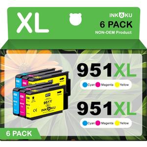 951 951XL Compatible for HP 951 Ink Cartridges Color Combo High Yield Pack Use with OfficeJet Pro 8600 8610 8620 8100 8630 8660 8640 8615 8625 251DW 276DW (2 Cyan, 2 Magenta, 2 Yellow, 6 Pack)