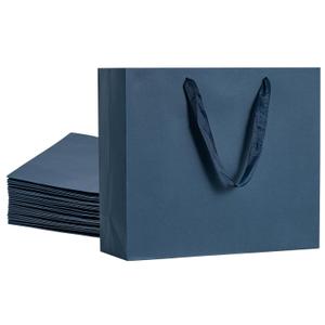 Umoonfine Umoofine Large Navy Blue Gift Bag with Ribbon Handles 50 Pack, 12.6x4.5x11 inches Extra Large Reusable Heavy Duty Kraft Orange Kraft Paper Bags Bulk for Shopping, Gift, Retail