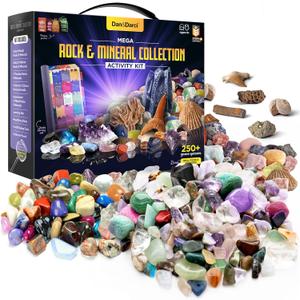 Dan&Darci Rock Collection for Kids - Includes 250+ Bulk Rocks, Gemstones & Crystals + Genuine Fossils and Minerals - 2 Lbs. - Geology Earth Science STEM Toys Activity, Gifts for Boys & Girls Ages 6+