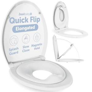 Jool Baby Quick Flip Toilet Seat with Built-in Potty & Splash Guard for Toddler Training, Slow Close (Elongated)