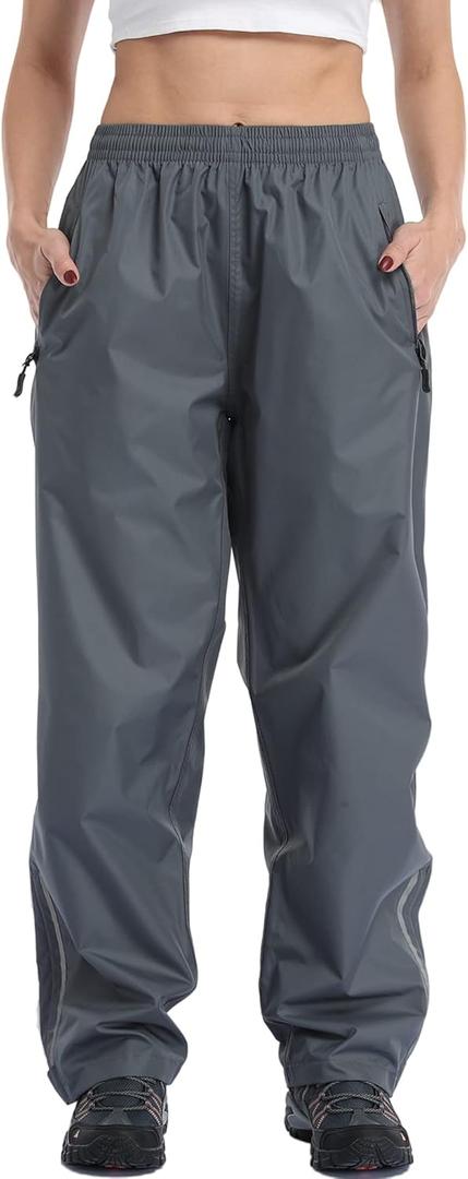 Ourcan Rain Pants Women Waterproof Pants Lightweight Breathable Hiking Cycling Outdoor with Pocket (Large, Gray)