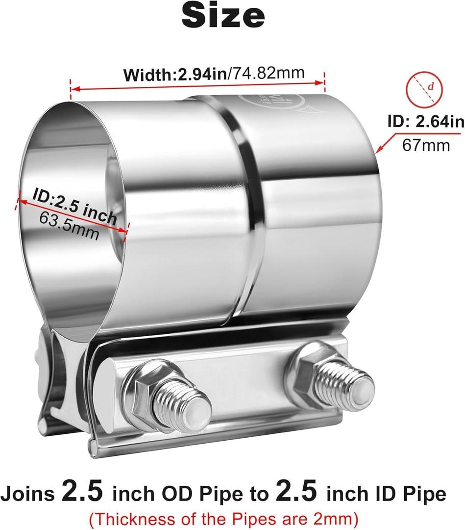 EVIL ENERGY 2.5'' Exhaust Clamp,2 1/2in Lap Joint Band Clamp Stainless Steel for Pipes,Mufflers,Catalytic Converters (1 PCS, 2.5 inch)
