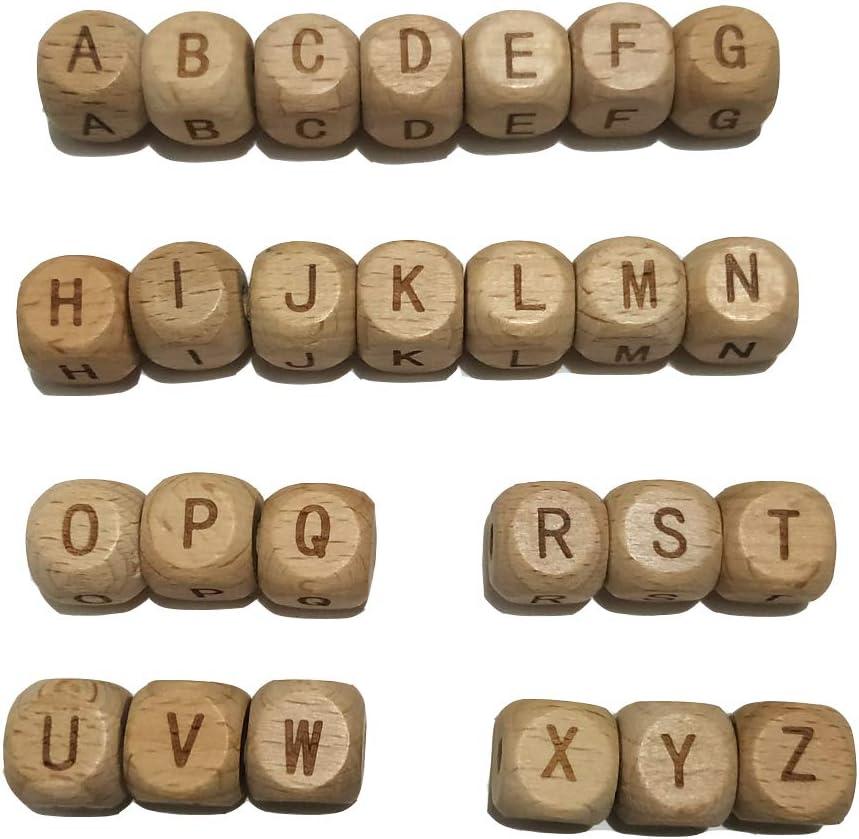 104pcs Wood Alphabet Letter Beads 12mm Mix Natural Square Beech Wooden Letter Beads for Jewelry Making Name DIY Beading Necklace