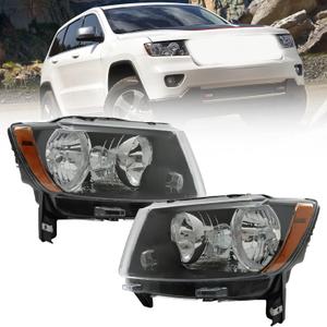 munirater 1 Pair Black Halogen Driver and Passenger Side Headlights Replacement for G-rand Chero-kee 2011-2013 / Replacement for Com-pass 2011-2017