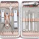 Manicure Set Professional Nail Clippers Kit Pedicure Care Tools- Stainless Steel Grooming Kit 12Pcs for Travel or Home (Rose Gold)