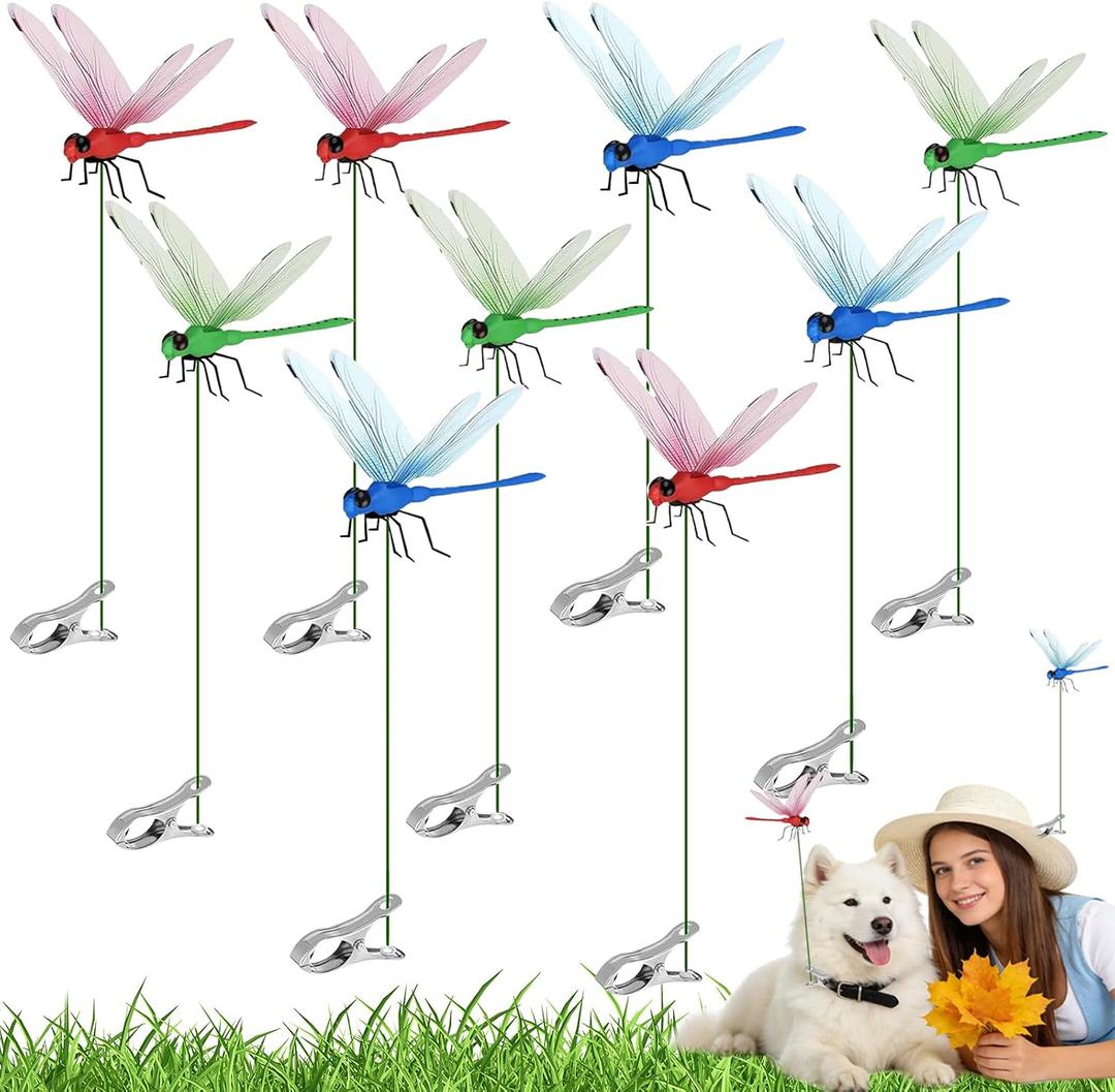 2 x 9 PCS Dragon Fly Clips for Bugs Repellent, Dragonfly Clip Bug Repellent, Dragonfly Clips to Keep Bugs Away for Garden Stakes Decor Yard Ornaments for Hat & Horse, Fly Scare Devices for Indoor Outdoor
