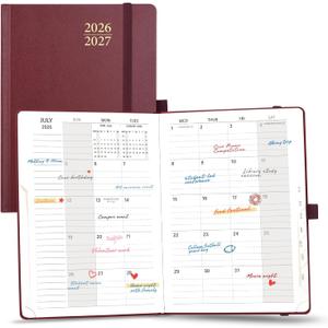 POPRUN Monthly Planner 2026-2027, 6.25" x 8.5", 18 Month (Jul 2026 - Dec 2027) Calendar Book, Academic Calendar Planner with Monthly Tabs, Inner Pocket, Hard Cover, 100GSM Paper - Burgundy