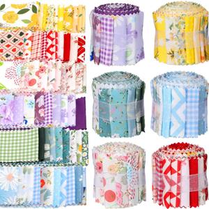 Riakrum 60 Pcs Fabric Strips Roll for Quilting, Crafting, and Sewing, Floral Cotton, Cotton Patchwork Craft Quilting Fabric for Blanket, Rug, Upholstery, Home Decor, and Purse Making