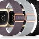 Maledan Bands Compatible with Fitbit Versa 3/4 and Sense/Sense 2 Watch Bands, Adjustable Stretchy Fabric Sport Wristbands for Men and Women (Black/ Smoky Purple/ Light Gray)