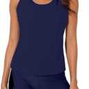 Aleumdr Womens Athletic 3 Piece Tankini Swimsuits with Shorts Swim Tank Tops with Sports Bra and Boyshorts Bathing Suits, (Medium, Navy Blue)