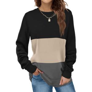 Dofaoo Sweatshirts for Women Crewneck Long Sleeve Shirts Tunic Tops for Leggings Fall Fashion Winter Clothing (X-Large, 1-n-black-beige-grey)