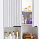 HAIOOU Fluted Bathroom Wall Cabinet with Motion Sensor Light, Curved Profile Wooden Medicine Cabinet Wall Mounted Cupboard, Wave Like Over Toilet Storage Cabinet with Buffering Hinges - Modern White