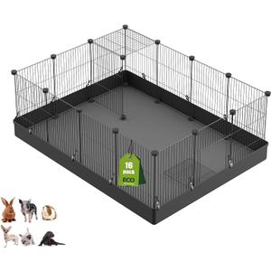 LANGXUN 16pcs Small Animal Pet Playpen with Door & Waterproof Mat, Rabbit Guinea Pig Cage, Puppy Kitten Playpen | Indoor & Outdoor Portable Metal Wire Yard Fence 13x13in