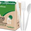 BIOCEAN 100%Compostable No Plastic Knives Disposable Forks Spoons Plastic Utensils, The Heavyweight Heavy Duty Flatware is Eco Friendly Products for Lounge Party Wedding BBQ Picnic Camping [150 Count]