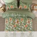 Dobuyly Floral Comforter Set King Size, 7 Piece Green Bedding Comforter Set, Bed in a Bag Botanical Flower Pattern with Sheets, Pillowcases & Shams All Season