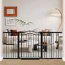 Fairy Baby 68.2"-70.8" Extra Wide Baby Gate with Door, 69 70 Inches Walk THR Baby Gates for Stairs Pressure Mounted no Drill, Indoor Tension Metal Child Pet Dog Safety Gate for Kids, Black