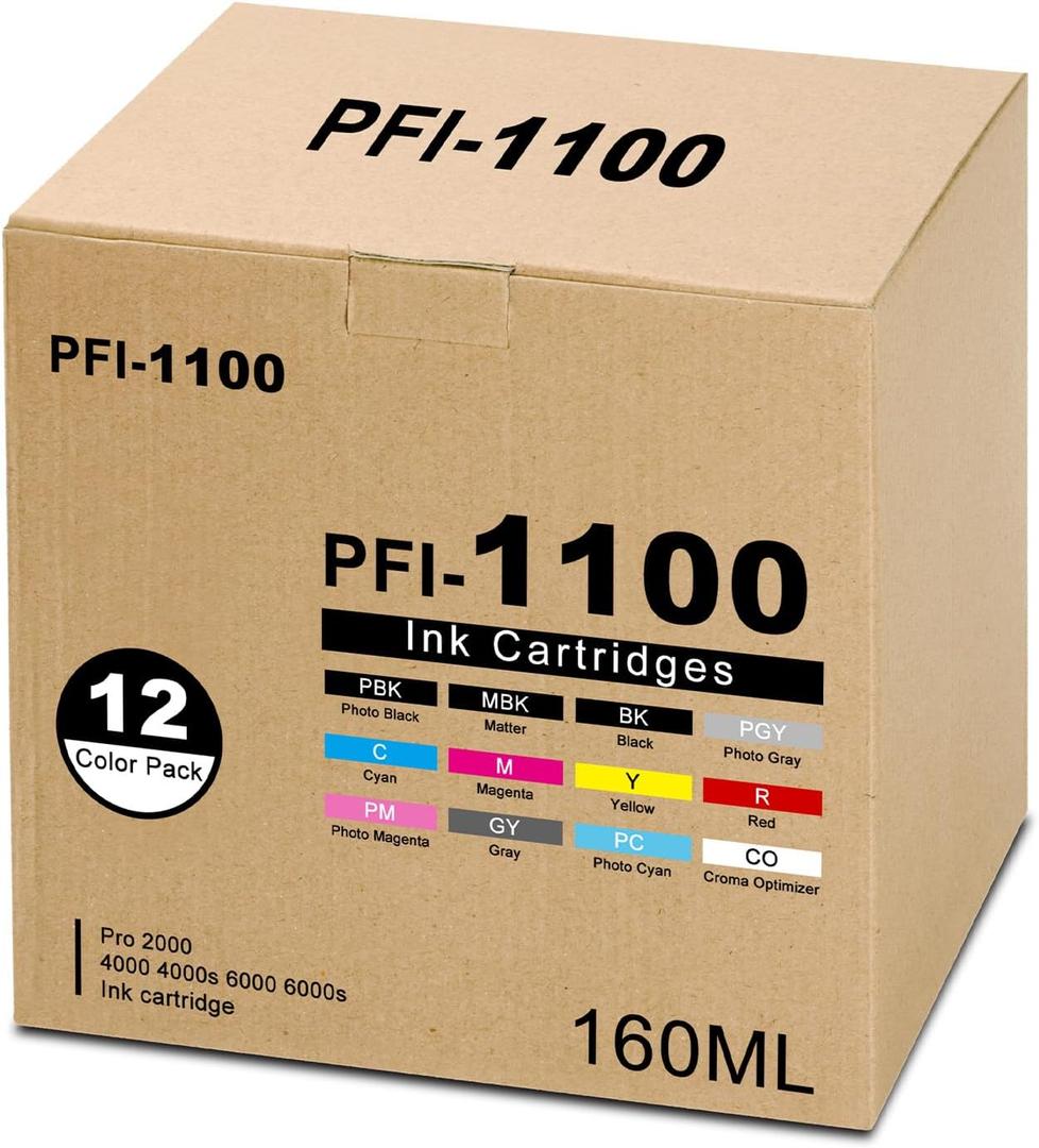 PFI-1100 Ink Tank Replacement for Canon PFI1100 160ML Ink Cartridge for Pro 2000 4000 4000s 6000 6000s Printers, (MB/C/M/Y/GY/R/PM/PC/CO/PBK/BL/PGY)