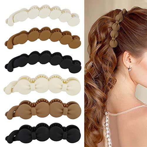 Hapdoo Hair Clips, 6PCS Bow Oval Banana Clips for Medium Thin Hair, 4.1 Inch Matte Strong Hold Half Ponytail Bun Holder, Hair Jaw Clips Barrettes Styling Accessories for Women Girls