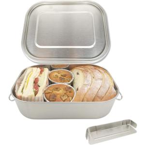 UPTRUST Leak Proof Stainless Steel Lunch Food Container, Large Bento Boxes Metal Lunch Box for Kids or Adults - Lockable Clips (1400ML/47oz)