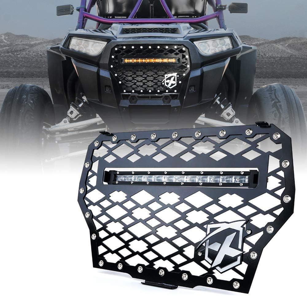 Xprite Black Steel Front Mesh Grille with 60W LED Amber Light Bar for 2017-2018 Polaris RZR 1000 XP Turbo