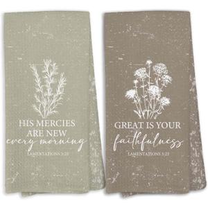 Christian Kitchen Towels Set of 2, Bible Verse Spiritual Decor,Boho Bible Verse Scripture Lamentations 3 23 Hand Towel for Bathroom, Christian Gifts for Women