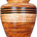 Decorative Wooden Cremation Urn with Black Accent Rings, Large Handcrafted Memorial Vase