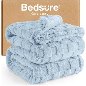 Bedsure GentleSoft Blankets Queen Size for Bed - Super Soft Cozy Blanket for Kids Girls, Large Fuzzy Fleece Throw for Bedroom Decor, Light Blue, 90x90 Inches