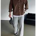 RoseSeek Men's Corduroy Button Down Shirts Long Sleeve Collared Shirt Jackets Fall Clothes Streetwear Coffee Brown Medium