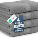 Grey Hand Towels for Bathroom - Pack of 4 (16" x 28") - 100% Cotton Double Stitched Edges - Ultra Soft, Quick Dry & Highly Absorbent - Everyday Comfort Hand & Face Towels for Family and Gym Use - Grey
