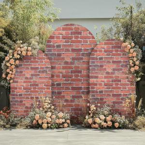 Set of 3 Arch Backdrop Cover Red Brick 7.2ft 6.6ft 6ft Spandex Wrinkle Free Fitted Arch Background Cover Farmhouse Style Top Chiara Arch Cover for Wedding Birthday Party Photography Arch Background