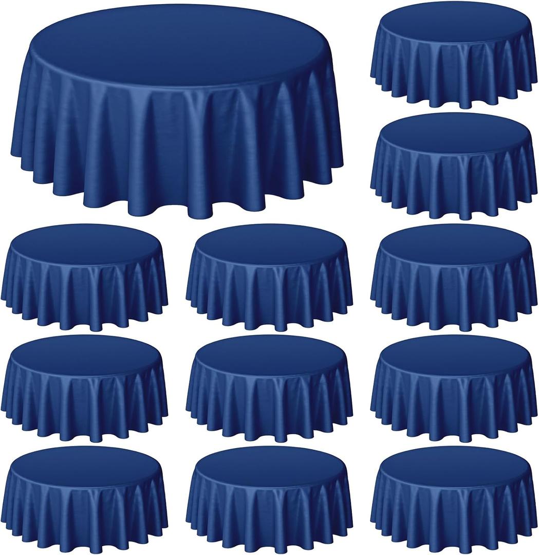 Buryeah 12 Pcs 84 Inch Navy Blue Round Plastic Disposable Table Cloth Waterproof Tablecloth Circle Table Covers for Graduation Bridal Wedding Birthday Party Gender Reveal Baby Shower