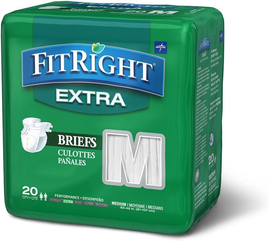 Extra OptiFit Heavy Absorbency Adult Diapers, FSA/HSA Eligible,80 Count, Waist Size 32"-44" ,M , Incontinence Briefs for Men and Women, Disposable, Moisture Wicking, Leak Protection