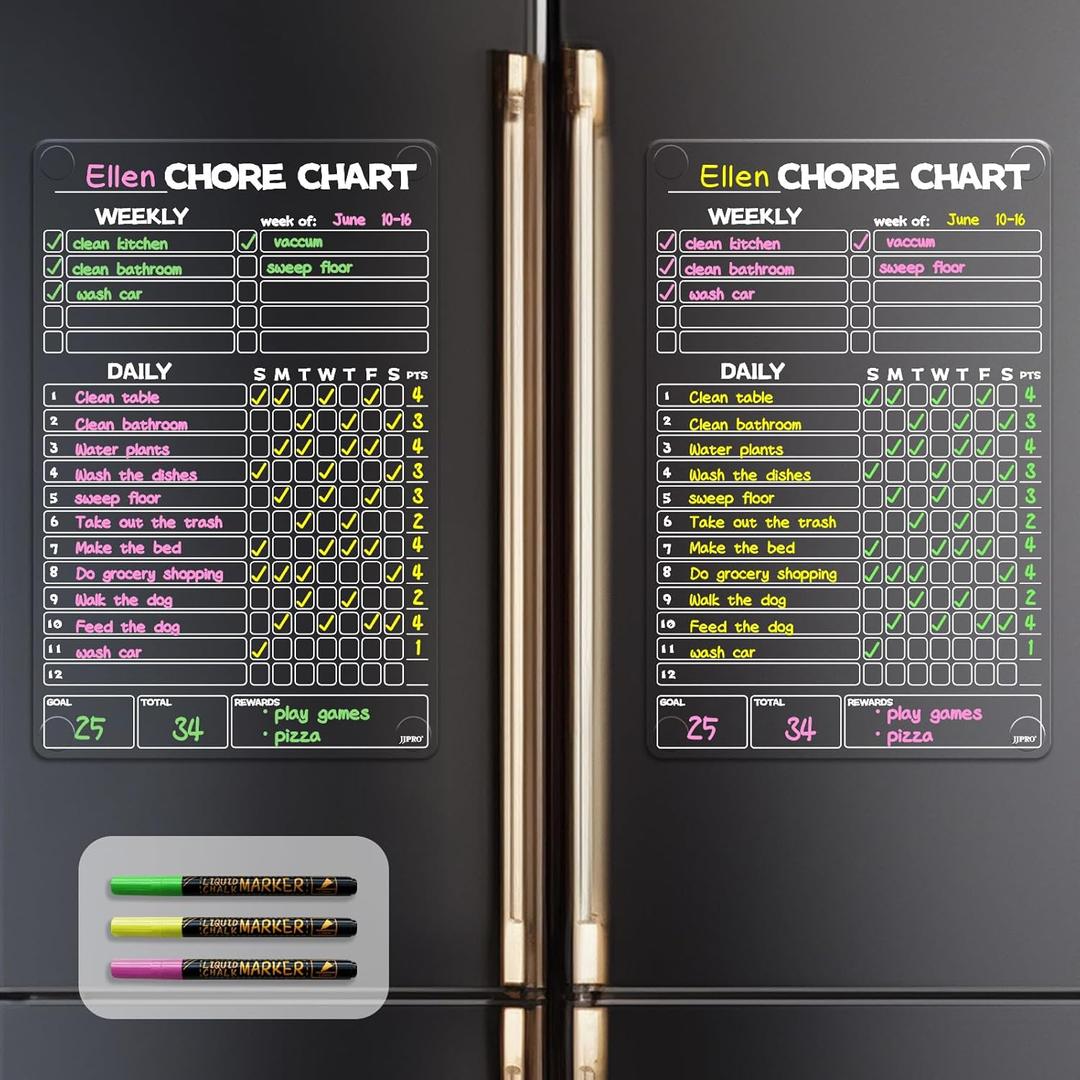JJPRO Non-Magnetic Dry Erase Chore Chart for Fridge, 8.5"x13" Clear Reusable Chore Board, Dry Erase Chore Chart for Refrigerator,Cabinet,Wall&Glass, All Smooth Surfaces