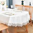 Wolkemer Elegant White Lace Jacquard Oval Tablecloth Tabletop Decoration Cover for Oval Tables Home Decoration 60 x 84 Inch