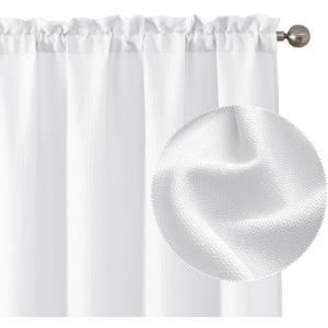 Chyhomenyc White Curtains 72 Inch Length 2 Panels Set, Faux Linen Textured Light Filtering Soft Airy Privacy Farmhouse Curtain Drapes for Living Room Bedroom, 40 Wx72 L Inches