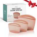 Firgi Premium Platinum Silicone Reusable Food Storage Bags 3-Pack (17 fl oz + 29 fl oz + 51 fl oz), Airtight Zip Lock Bags for Food, BPA-Free Silicone Freezer Bags, Rose