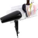 4 x HOMEE Hair Dryer Holder Wall Mounted, Acrylic Blow Dryer Holder for Bathroom, Clear Hair Tool Holder with Storage Organizer, Blow Dryer Holder Storage for Bathroom
