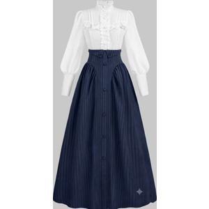 NSPSTT Victorian Edwardian Dress for Women 1800s Dress for Women Renaissance Costume Blouse Skirt 2PC Outfits, Blue, XXL
